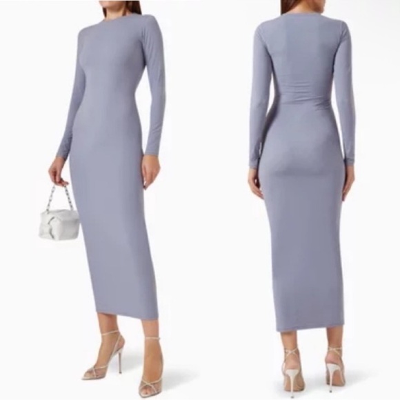 SKIMS Dresses & Skirts - NWT SKIMS Fits Everybody Crew Neck Long Sleeve Dress Maxi | Slate